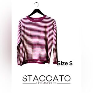 EUC Staccato Berry and White Striped Crewneck Sweater Size S